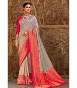 Grey pink woven Banarasi Kataan saree with blouse