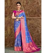 Royal blue pink woven Banarasi Kataan saree with blouse