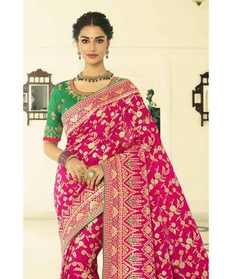 Bridal pink designer banarasi saree with embroidered silk blouse 2
