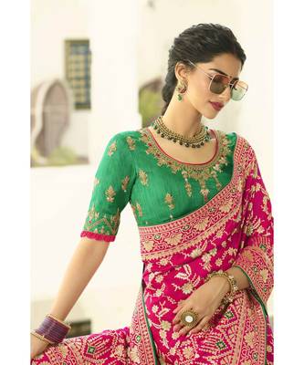 Bridal pink designer banarasi saree with embroidered silk blouse 3