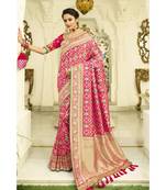 Mauve pink designer banarasi Patola fusion saree with embroidered silk blouse