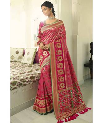 Pink designer banarasi patola fusion saree with embroidered silk blouse 1