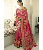 Pink designer banarasi patola fusion saree with embroidered silk blouse