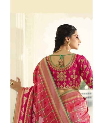 Pink designer banarasi patola fusion saree with embroidered silk blouse 3