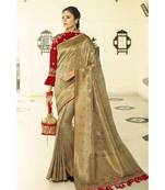 Antique gold designer banarasi saree with embroidered silk blouse