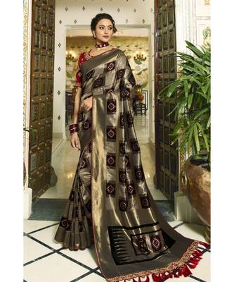Bronze black designer banarasi patola fusion saree with embroidered silk blouse 1