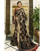 Bronze black designer banarasi patola fusion saree with embroidered silk blouse