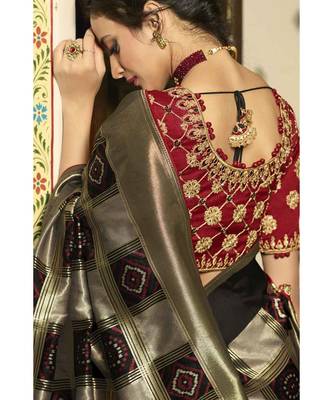 Bronze black designer banarasi patola fusion saree with embroidered silk blouse 2
