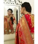 Bridal red designer banarasi patola fusion saree with embroidered silk blouse