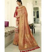 Peach designer banarasi patola fusion saree with embroidered silk blouse