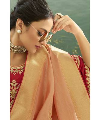 Peach designer banarasi patola fusion saree with embroidered silk blouse 3