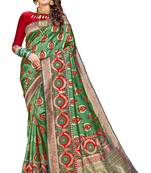 Green plain banarasi silk saree with blouse