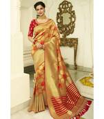 Yellow designer banarasi patola fusion saree with embroidered silk blouse