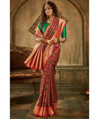 Rosy red zari work banarasi saree with blouse 1