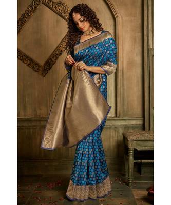 Navy blue zari work banarasi saree with blouse 1