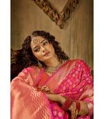 Fuchsia pink zari work banarasi saree with blouse