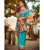 Gorgeous bright blue tussar paithani fusion saree with blouse  From