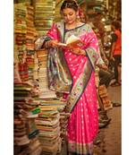 Gorgeous bubblegum pink tussar paithani fusion saree with blouse