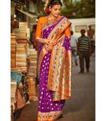 Gorgeous fulgent purple tussar  paithani fusion saree with blouse
