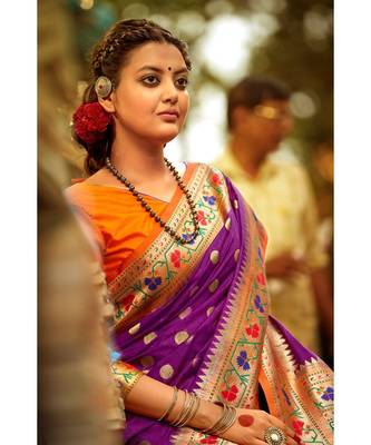 Gorgeous fulgent purple tussar  paithani fusion saree with blouse 2