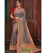 Beautiful blue red banarasi bandhej fusion saree with blouse  From