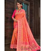 Beautiful pink orange banarasi bandhej fusion saree with blouse