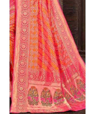 Beautiful pink orange banarasi bandhej fusion saree with blouse 2