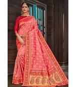 Beautiful red pink banarasi bandhej fusion saree with blouse