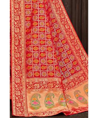 Beautiful red banarasi bandhej fusion saree with blouse 2