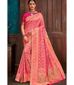 Beautiful pink banarasi bandhej fusion saree with blouse