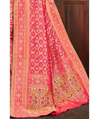Beautiful pink banarasi bandhej fusion saree with blouse 2
