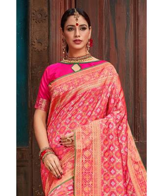 Beautiful pink banarasi bandhej fusion saree with blouse 3