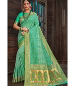 Beautiful turquoise blue banarasi bandhej fusion saree with blouse