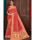 Beautiful royal red banarasi bandhej fusion saree with blouse