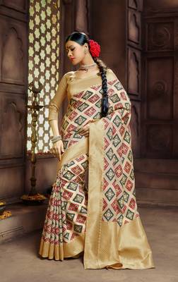 Beig Pure Banarasi Silk Saree Designer  Fasion 1