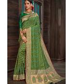 Beautiful emerald green banarasi bandhej fusion saree with blouse