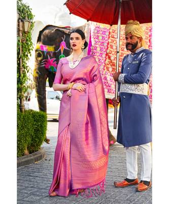 Wine purple woven kanjivaram saree with blouse 1