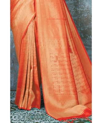 Bright orange woven kanjivaram saree with blouse 3