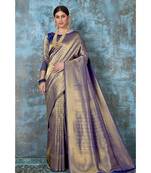 Navy blue woven kanjivaram saree with blouse