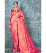 Watermelon pink woven kanjivaram saree with blouse