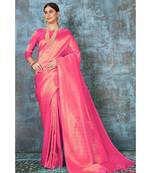 Bright baby pink woven kanjivaram saree with blouse