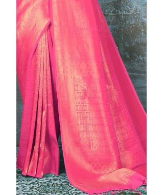 Bright baby pink woven kanjivaram saree with blouse 2