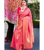 Deep pink woven kanjivaram saree with blouse