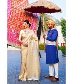 White gold woven kanjivaram saree with blouse