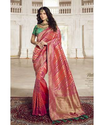 Pink woven designer banarasi saree with embroidered silk blouse 4