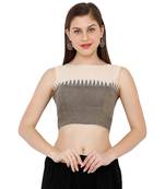 Women's Cream Cotton Chambray Boat Neck Office Wear Readymade Saree Blouse