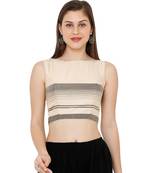 Women's Cream Cotton Chambray Boat Neck Office Wear Readymade Saree Blouse