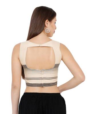 Women's Cream Cotton Chambray Boat Neck Office Wear Readymade Saree Blouse 2