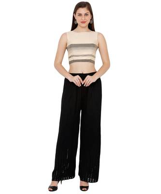 Women's Cream Cotton Chambray Boat Neck Office Wear Readymade Saree Blouse 4