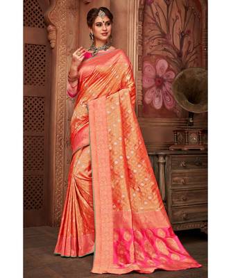 Golden pink woven tissue kanjivaram saree with blouse 1